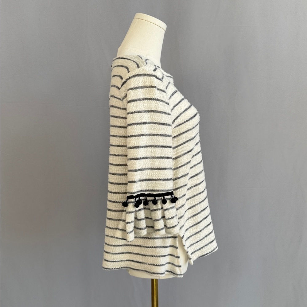 Doe & Rae Cream and Black Striped Ruffle Sleeve Top - Picture 10 of 13
